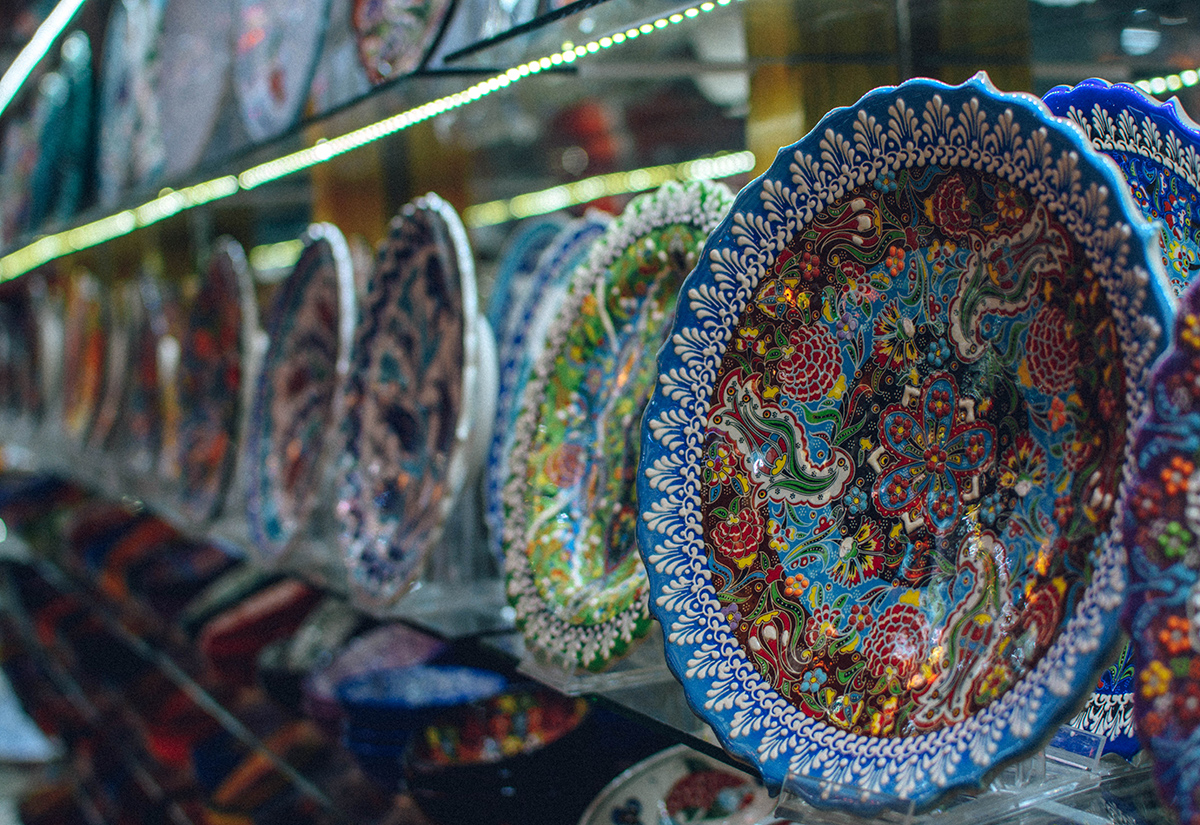 Traditional turkish pottery in a local market in turkey